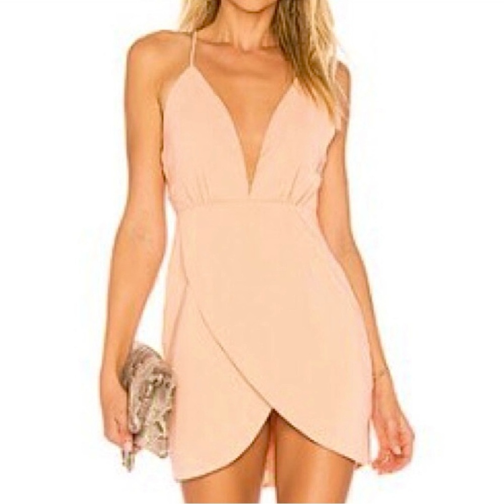 By The Way Revolve Low Cut Plunge Neckline Tulip Hem Peach Mini Dress M